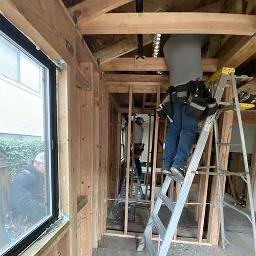 Interior framing and ceiling joists of a new addition