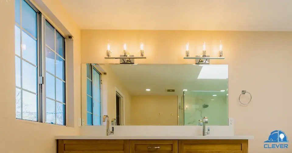 Energy-efficient lighting and mirrors in a San Mateo bathroom