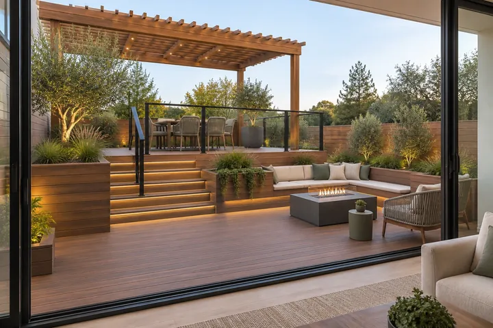3D concept of a backyard deck at the Custom finish level