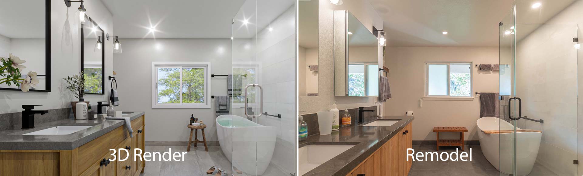 bathroom remodel 3d render vs actual