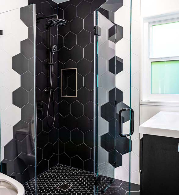 black and white modern bathroom & shower