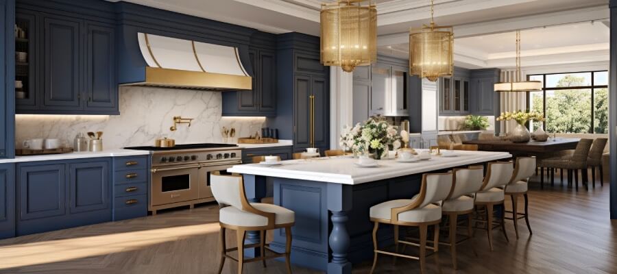 blue and gold two tone kitchen color