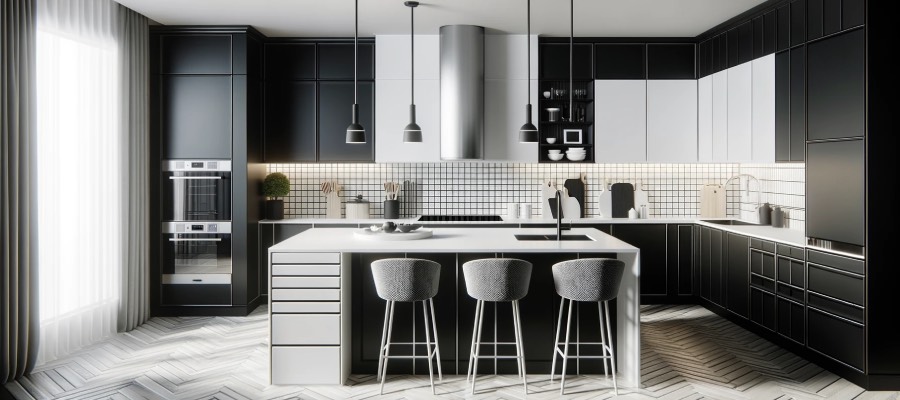 black and white toned kitchen